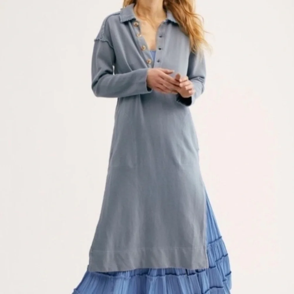 Free People Dress On My Way Midi Polo Pullover in Sandy Blue